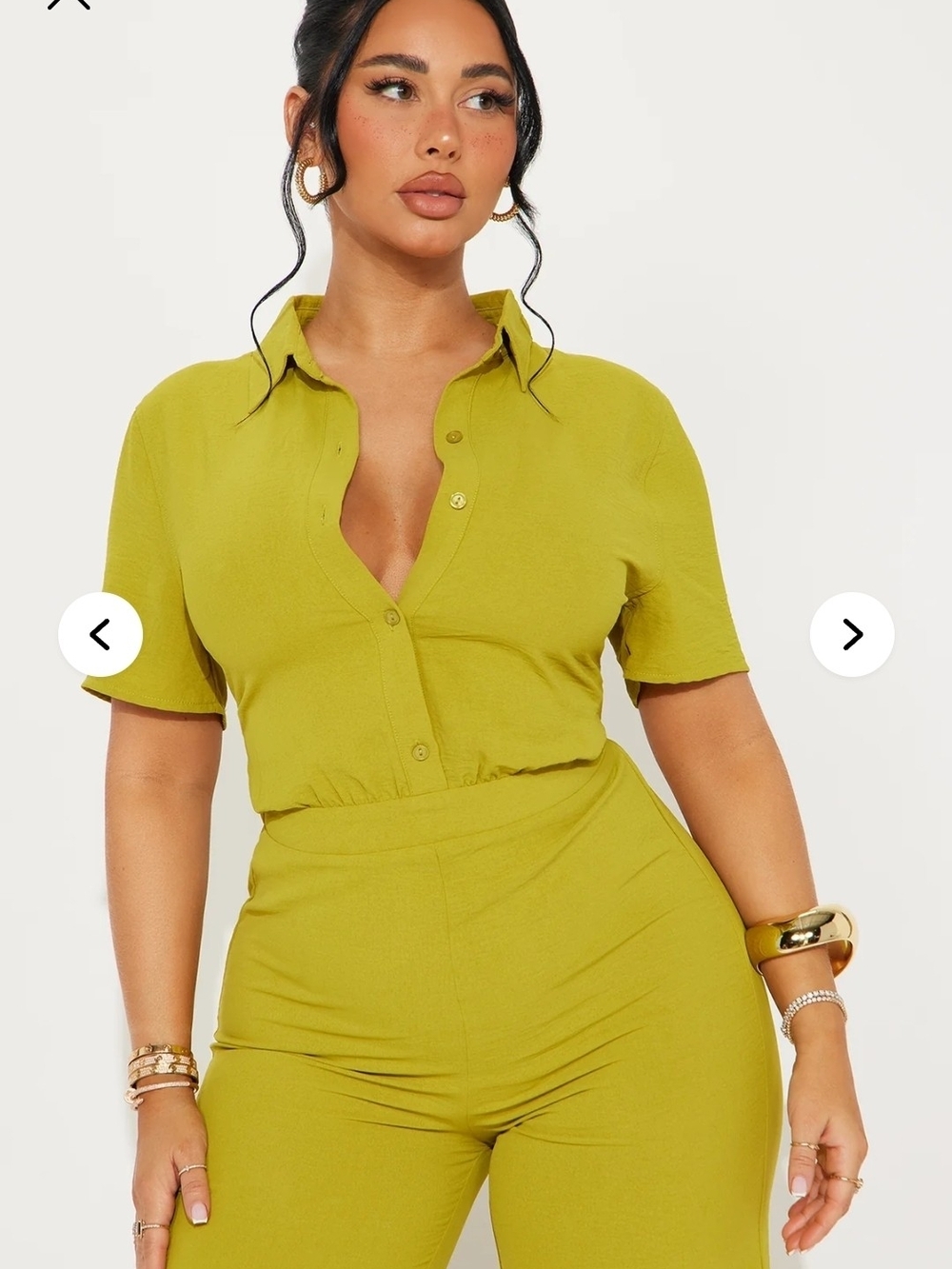 NWT Fashion Nova Chartreuse Mackenzie Short Sleeve Jumpsuit (L) - Picture 2 of 6